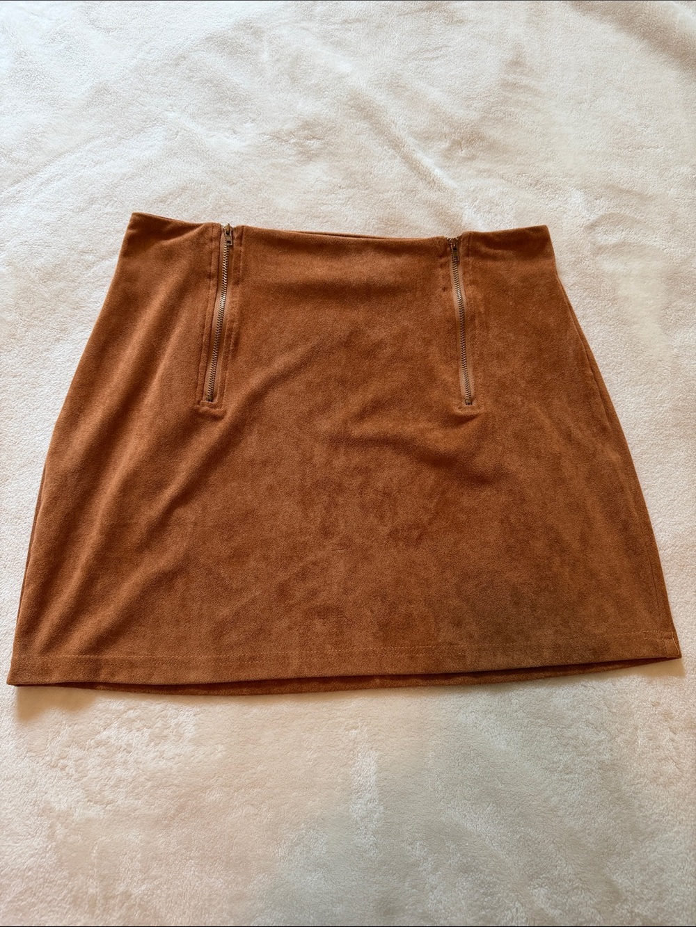 SHEIN Brown Suede-Look Mini Skirt with Front Zips